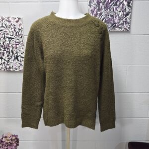 Vigoss Olive Crewneck Sweater with Shoulder Buttons